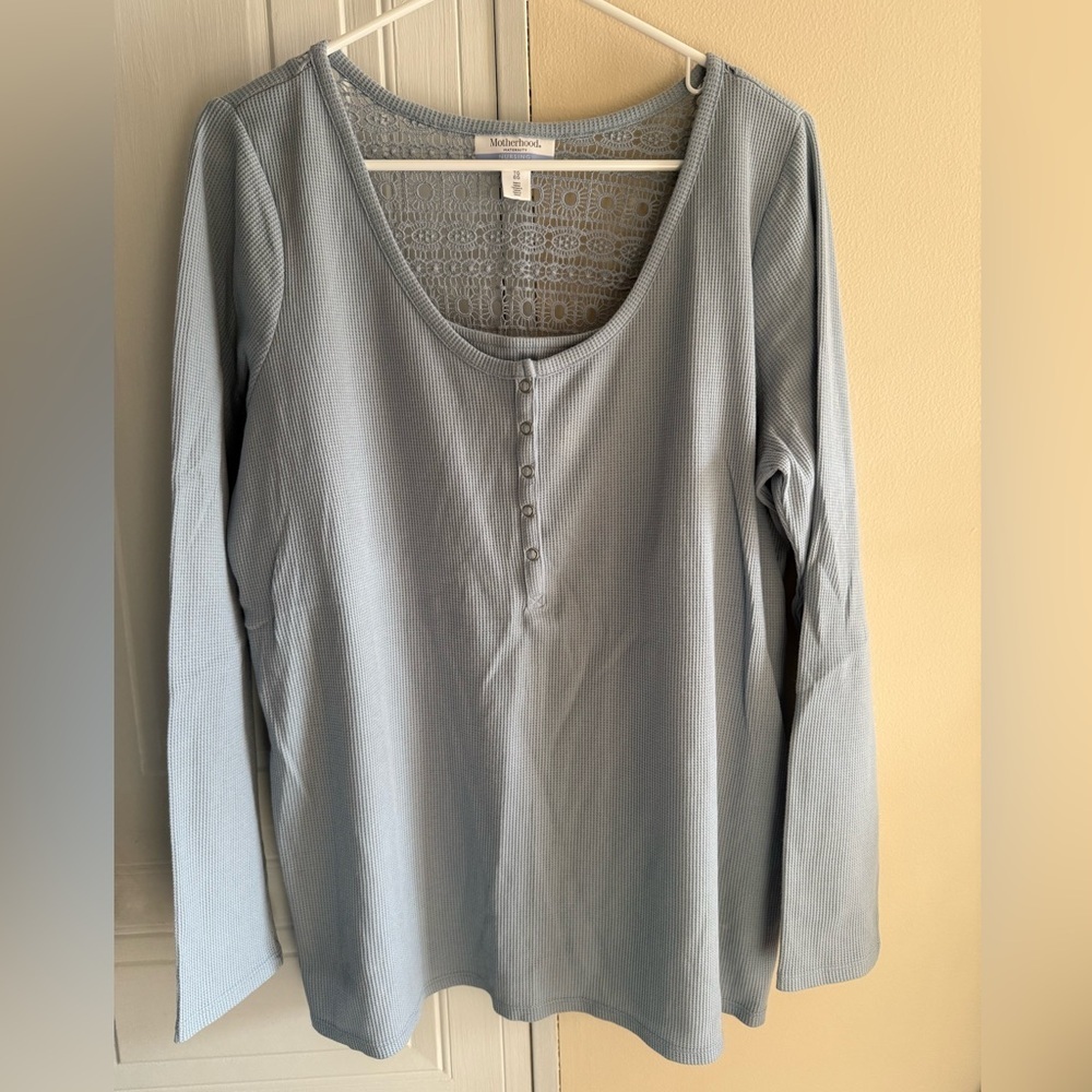 Motherhood Maternity Nursing Blue‎ Lace Back Thermal Sleeve Snap Opening XL